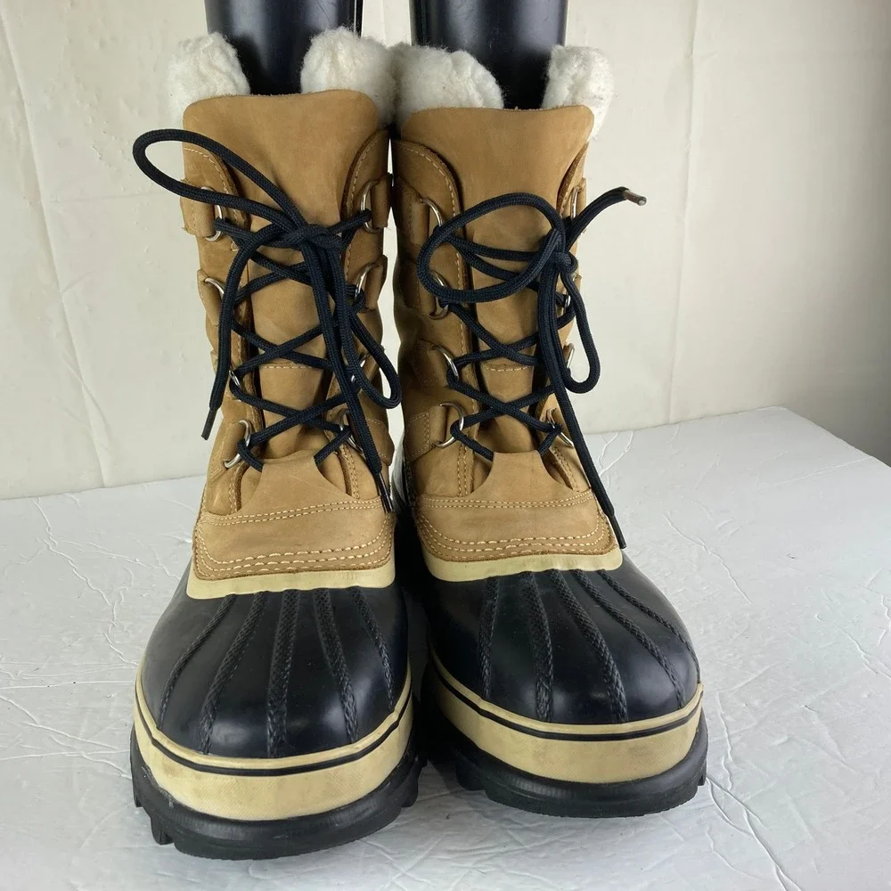 Sorel‎ Caribou Winter Boots Mens 12 Buff Black Waterproof Snow Boots Gorpcore